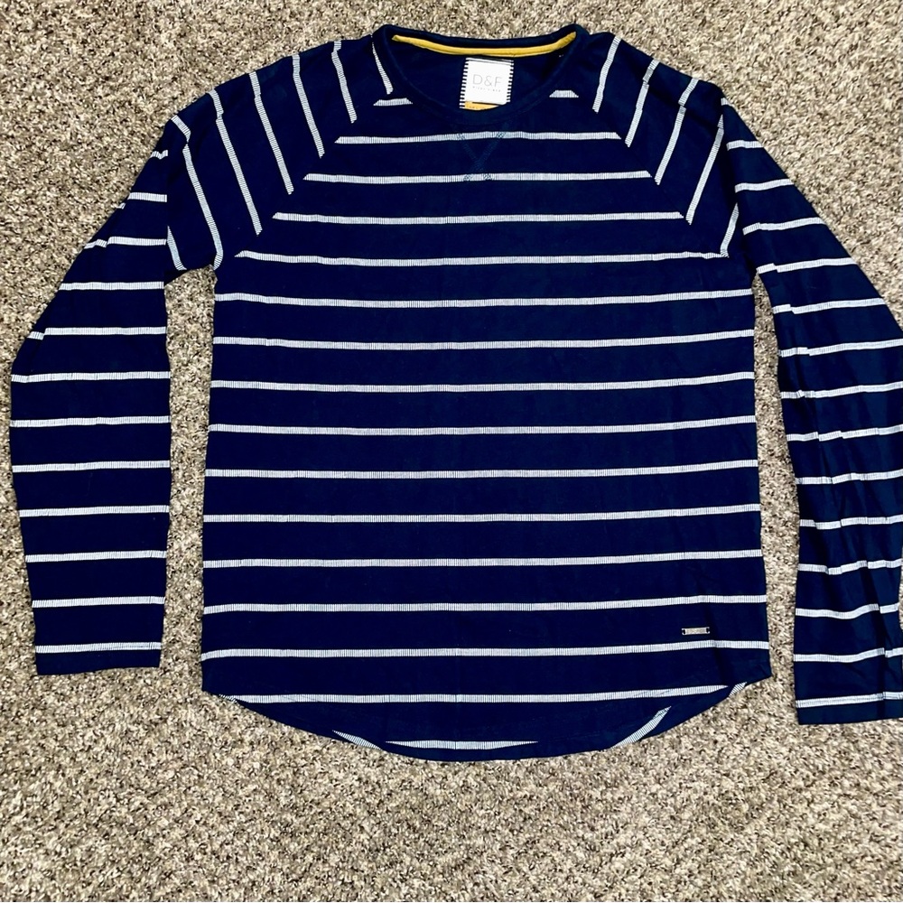 Denim & Flower Mens Large Navy Blue Striped Long Sleeve Tee